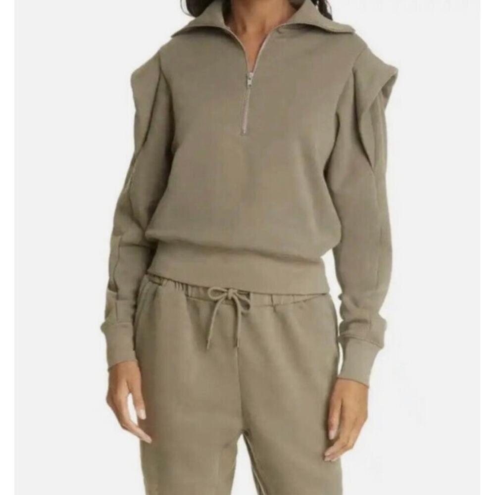 Frame Sporty Zip Sweatshirt Sage Green Women's Size L